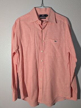 Vineyard Vines Men's Long-Sleeve Coral/Pink Button-Up Shirt